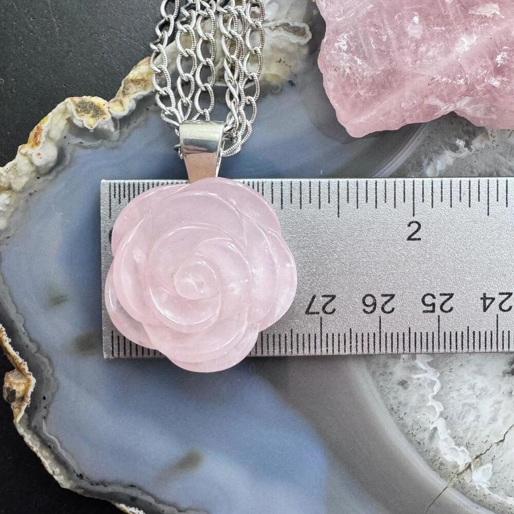 Carolyn Pollack Sterling Carved Rose Quartz Rose Pendant With Chain Necklace - Picture 9 of 10